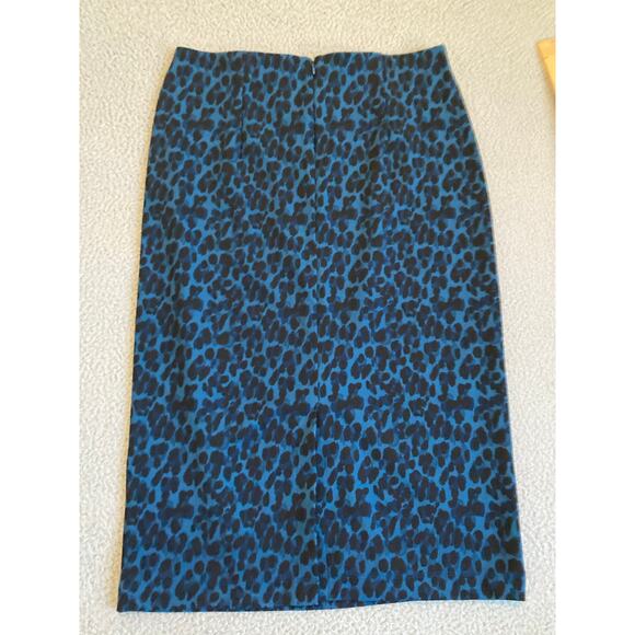 Banana Republic Midi Skirt 8 Medium Leopard Animal Print Slit Blue Y2K 80s Retro - Picture 2 of 11